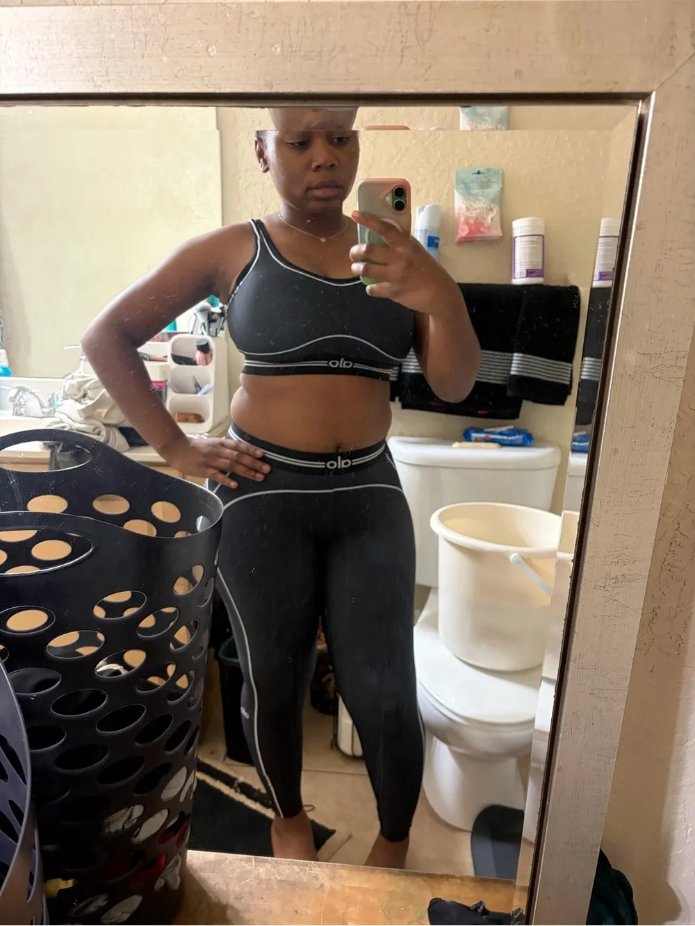 ALO Yoga Black Bodysuit with White Contrast Piping